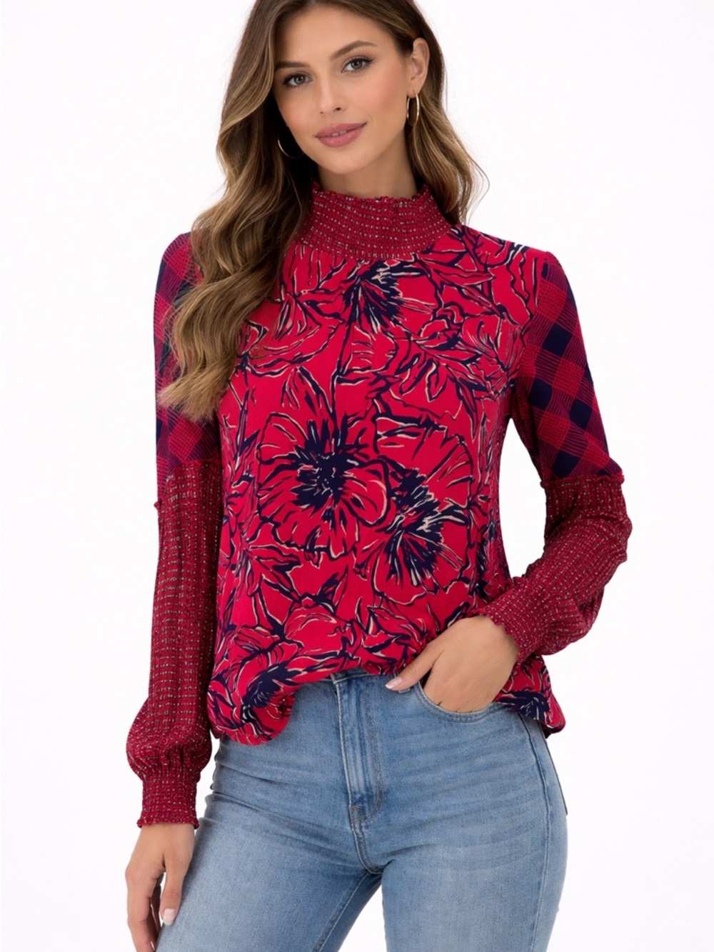 Anthropologie Bl^nk London Floral Boho Peasant Blouse Small Smocked Neck